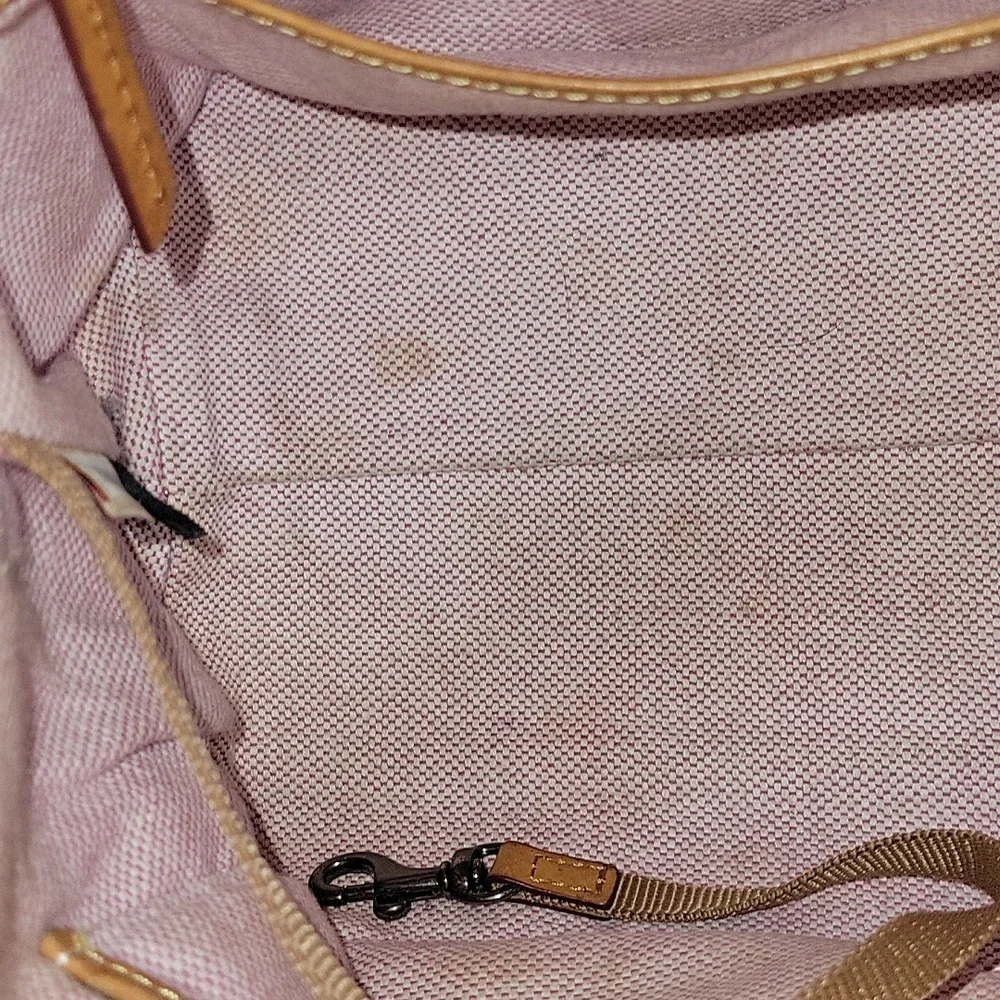 Dooney & Bourke Pink Leather Satchel Handbag with Brown Trim